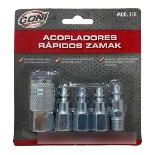 Kit 5 Piezas Acopladores Rápidos Goni 1/4 Zamak Modelo 318