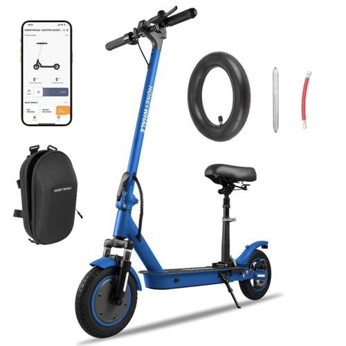 HoneyWhale M2 MAX-B Azul Scooter Eléctrico plegable con asiento, Motor de 500 W, Velocidad Máxima 32KM/H, 30KM, Bluetooth