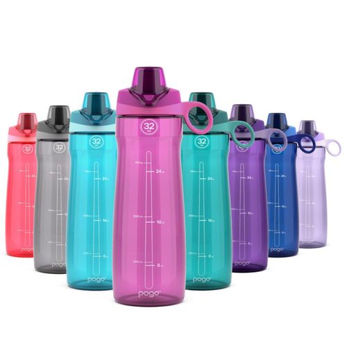Botella de agua Pogo de 950 ml libre de BPA tapa para beber color fucsia