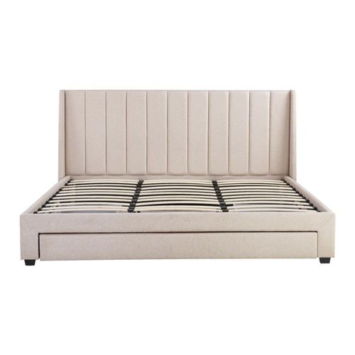 Ilios Innova | Base de Cama King Size Tapizada Beige con Cabecera Acolchada Cajones Integrados y Estructura Resistente