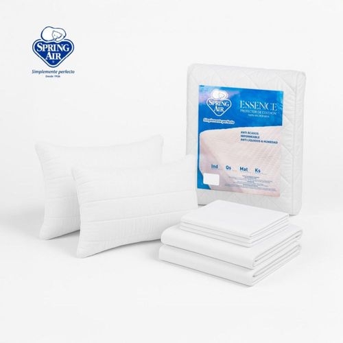 Set Descanso QS Blanco: Almohadas Peach, Sábanas y Protector Impermeable