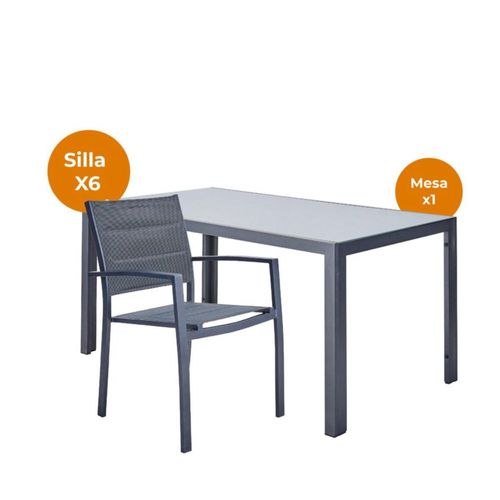Naterial Set de Comedor: Mesa + 6 Sillas con Descansabrazos Apta para Exterior
