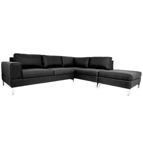 Sofá Escuadra Derecha con Tapizado Color Negro. Estructura de Madera Sólida y Patas de Acero