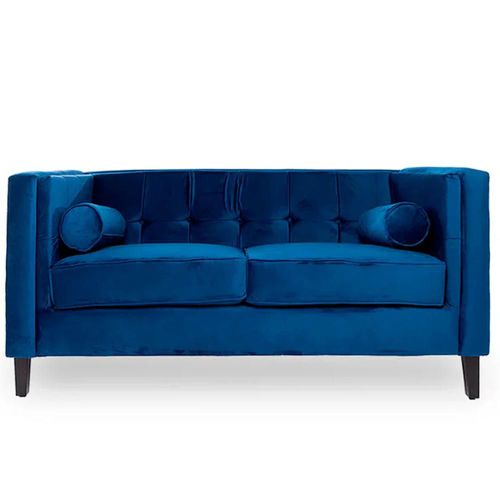 Sofá de 2 Plazas Tapizado en Terciopelo Color Azul. Estructura de Madera Sólida