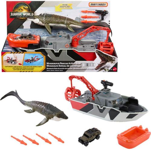 Set de juego de coche de juguete Matchbox Jurassic World Mosasaurus Rescue