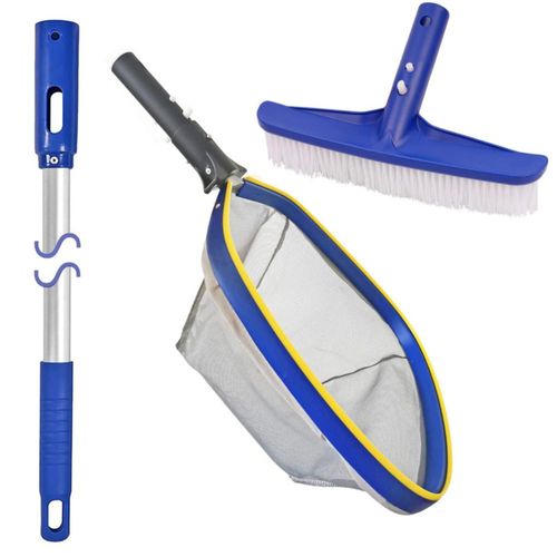 Kit de limpieza para piscina Poolvio con cepillo de 25 cm pértiga de 127 cm y red