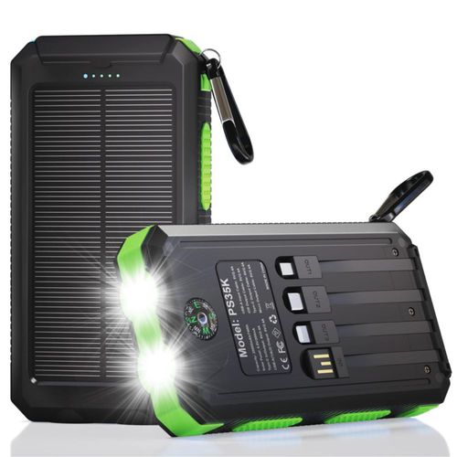 Cargador solar Durecopow de 20000 mAh 3 puertos y 4 cables