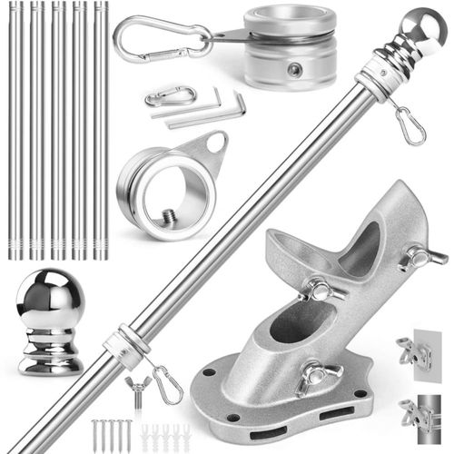 Kit de asta para bandera Anovo de acero inoxidable de 183 cm con anillos giratorios 360°