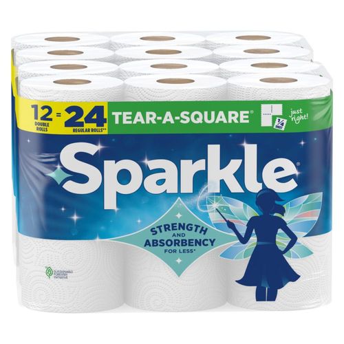 Toallas de papel SPARKLE Tear-A-Square 12 rollos dobles de 2 capas