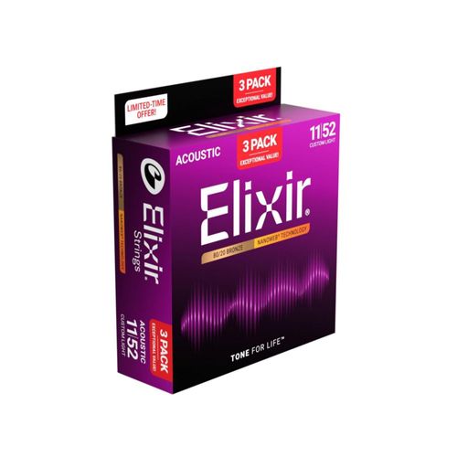 Cuerdas acústicas Elixir NANOWEB Phosphor Bronze 11-52 paquete de 3