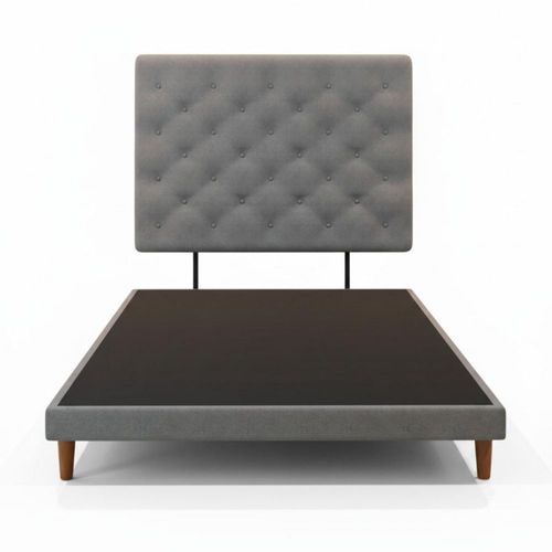 Base de Cama Para Colchon Matrimonial con Cabecera Quintana Tapiz Lino Gris