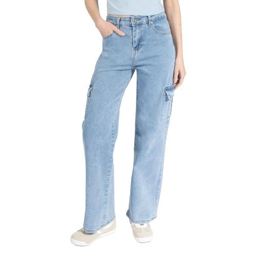 Jeans Cargo Denim Con Bolsillos De Tapa Para Mujer Quarry