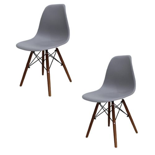 Set de 2 Sillas de Comedor Grises Diseño Nórdico con Patas Nogal