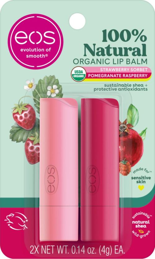Bálsamo labial eos pack de 2 granada frambuesa y fresa