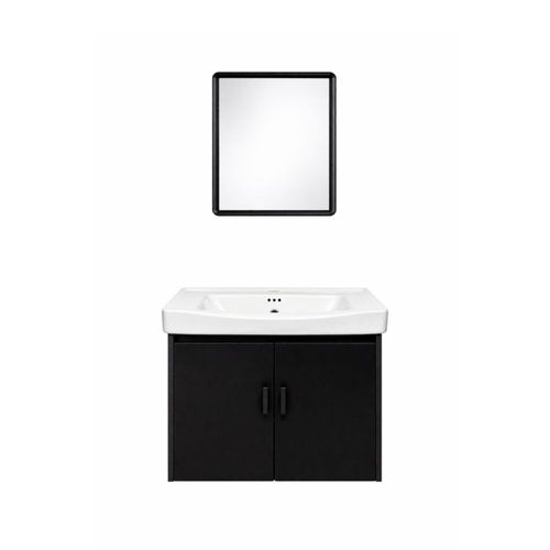 Ilios Innova | Lavamanos con Gabinete Flotante Negro y Espejo, Diseño Compacto y Almacenaje Funcional