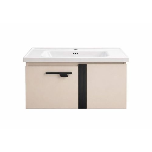 Ilios Innova | Lavamanos con Gabinete Flotante, Diseño Moderno Beige con Detalles Negros y Almacenamiento Funcional