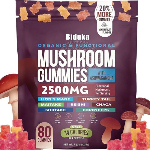 Gomitas de hongos Biduka 2500 mg con ashwagandha veganas 80 unidades