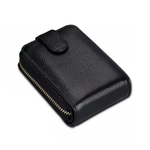 Tarjetero Cartera De Cuero Multi Ranuras Color Negro