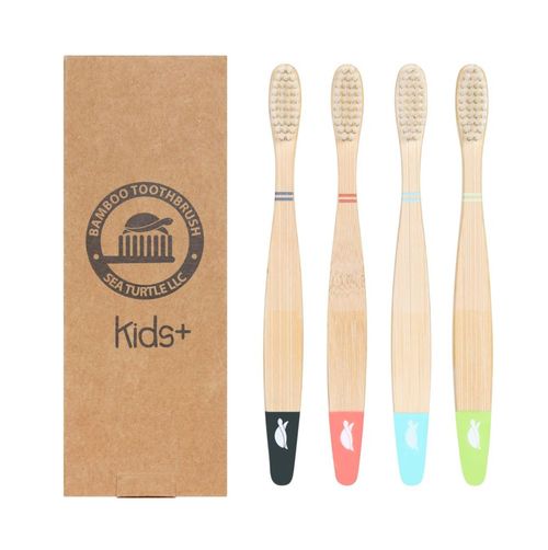 Cepillo de dientes Sea Turtle de bambú suave de origen vegetal paquete de 4 para niños