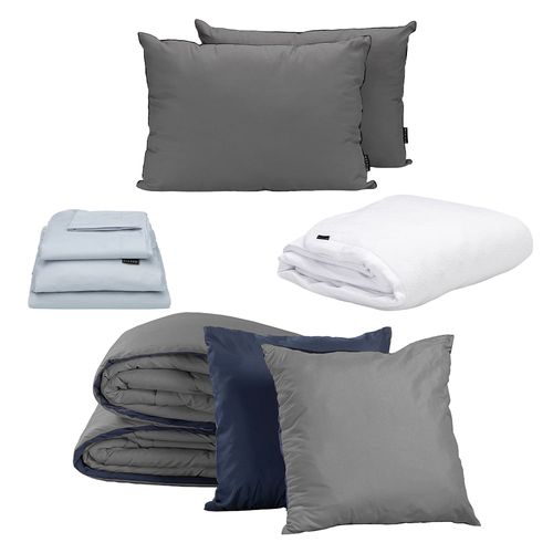 Edredón Queen Size Couzy Azul/Gris+Almohadas 2 Pack+Blancos Dicasa CZD