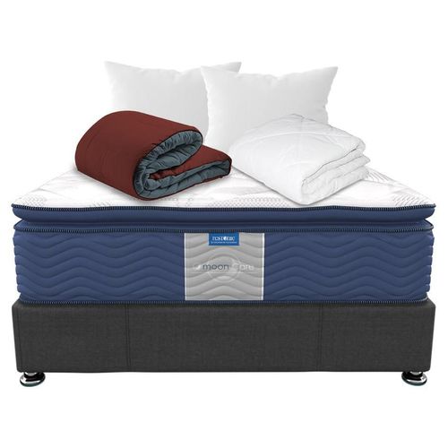 Pack Colchón Restonic Queen Size +Box + Almohadas +Protector +Edredon