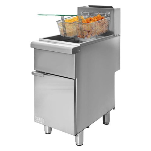 Freidora A Gas 24 Litros Acero Inoxidable Gas LP 2 Canastillas Temperatura Ajustable 93 A 205 Grados Desagüe De Aceite Uso Comercial