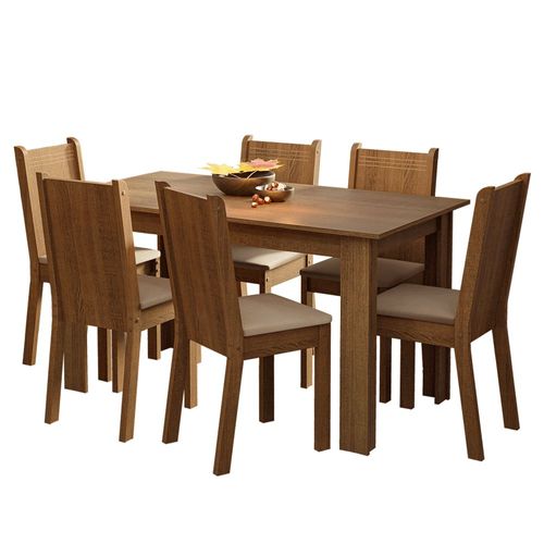 Juego de Comedor Mesa + 6 Sillas Marrón/Beige Madesa