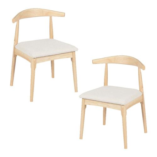 Ilios Innova | Set 2 Sillas Nórdico de madera de caucho con asiento de tela color beige, diseño contemporáneo y cómodo para comedor o sala.