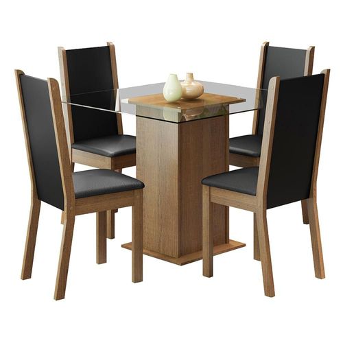 Juego de Comedor Aline Madesa Mesa Tablero de Vidrio 4 Sillas Mn