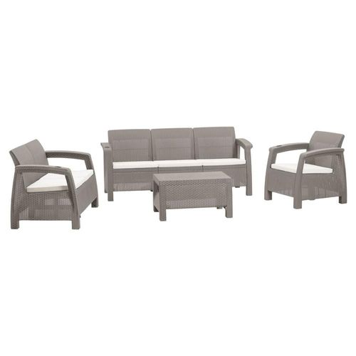 Sala De Exterior para Jardin Tipo Rattan 6 Puestos Taupe + Cojines