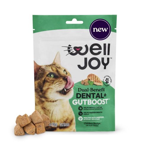 Premios dentales para gatos WellJoy Dental+ GutBoost de pollo 120 bocados blandos