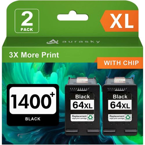 Cartucho de tinta AURASKY 64XL negro paquete de 2 para HP