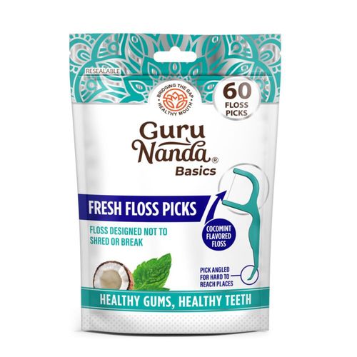 Hilo dental con palillos GuruNanda Fresh Floss paquete de 60 sabor cocomint