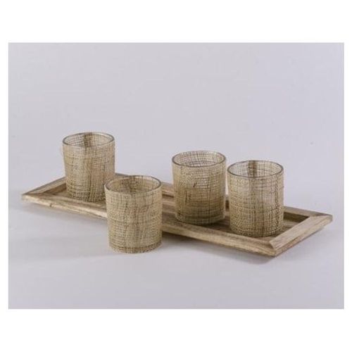 Base De Madera Con 4 Candeleros - Beige