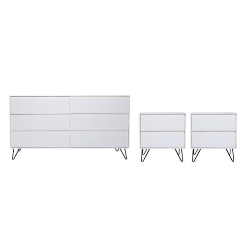 Set de Cajonera y 2 Buros Nixy 2 Blanco y Negro Kessa Muebles