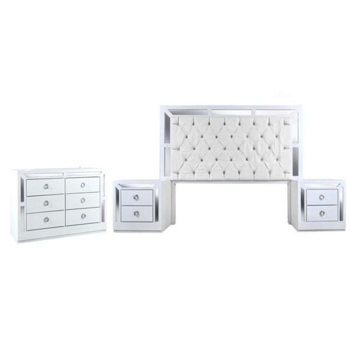 Recamara KS 4 Piezas Emilia Sin Espejo Blanco y Plata Kessa Muebles