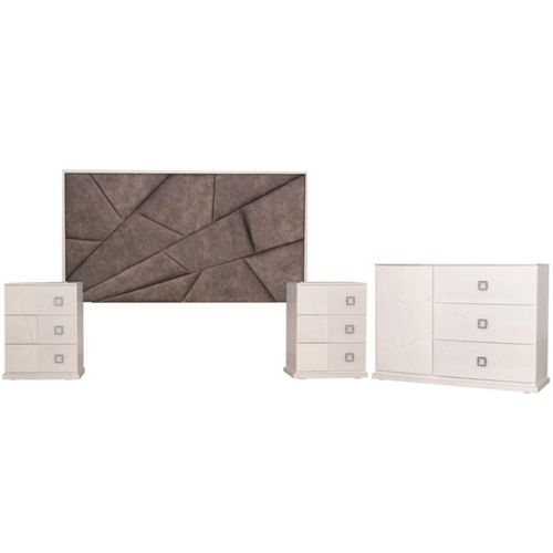 Recamara KS 4 Piezas Eloria Sin Espejo Blanco y Gris Kessa Muebles