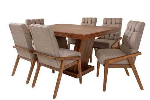 Antecomedor 6 sillas Liverpool + Paris capitonadas Parota Kessa Muebles