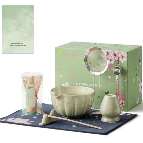 Set de matcha HTRCXB de 8 piezas cuenco de cerámica de 500 ml y batidor de bambú