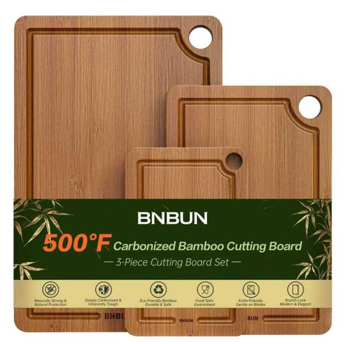 Juego de tablas de cortar BTHW de bambú 3 piezas con canaletas para jugos
