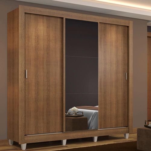 Ropero Madesa Monaco 3 Puertas Corredizas con Espejo con Pies Marrón
