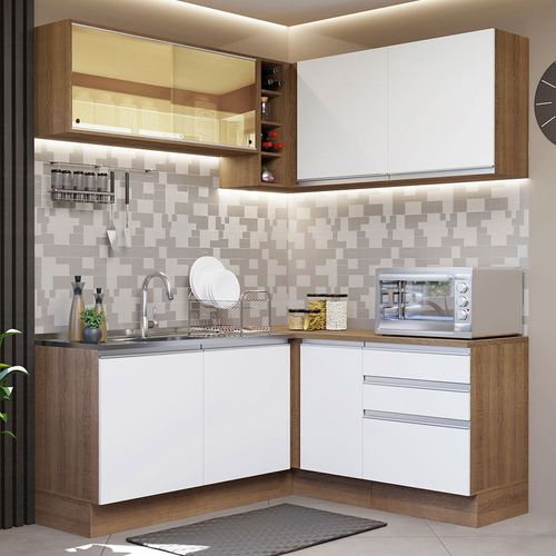 Cocina Integral de Esquina 329cm Glamy Madesa 02 Marron/Blanco