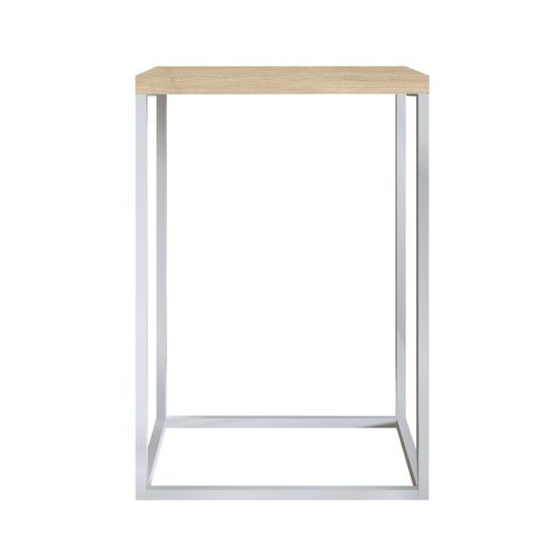 Mesa Lateral Color Blanco y Madera con Estructura Metálica de Acero MDP