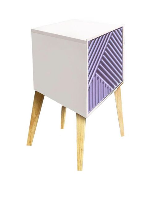 Buro Mesa De Noche Luz Led Iluminado Recamara Rayas Lila