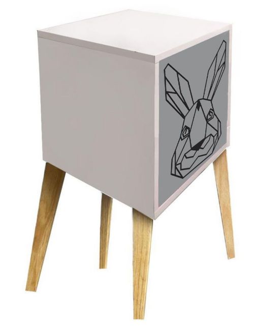 Buro Mesa De Noche Minimalista Conejo Blanco/gris Luz Led Mdf