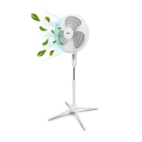 RCA Ventilador de Pedestal RC-16B1, 3 Velocidades, Aspas Plástico, Mayor Flujo en Aire, Base Estable, Protección con Rejillas, color Blanco