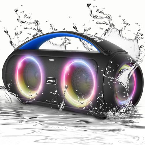Bocina portátil Gemini Sound GGO-230L, inalámbrica Bluetooth, IPX5 impermeable, iluminación LED para fiestas, sintonizador de radio FM