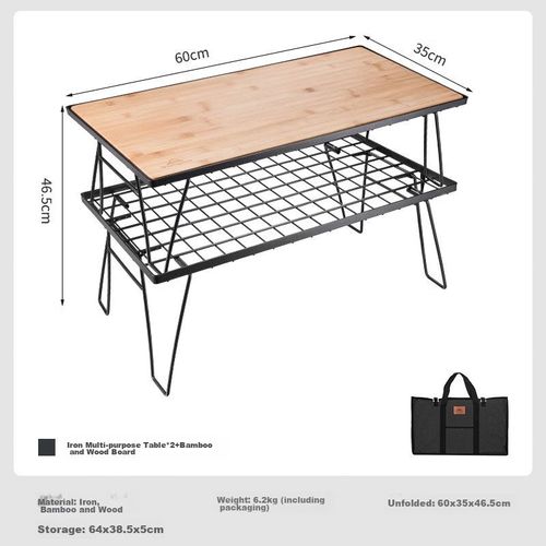 Mesa plegable camping con tablero bambú y bolsa Koman