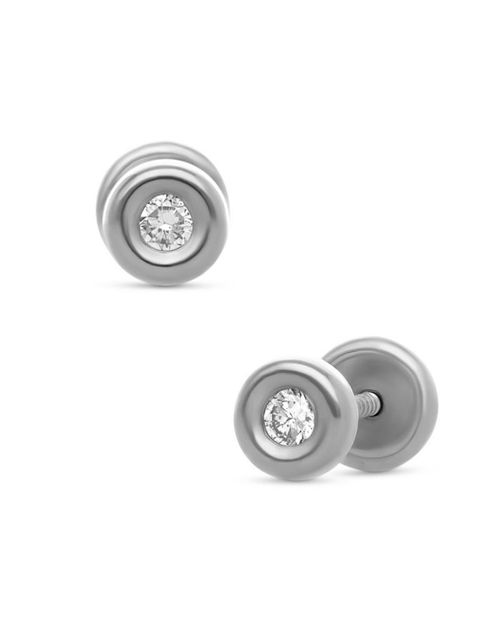 Broqueles Redondos Oro Blanco 14K Con Diamantes PRB-157-A