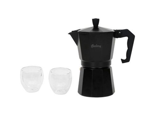 Set Cafetera Italiana De Aluminio Total Black Hudson Oficial